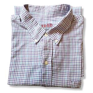 IZOD Purple and Blue Plaid Light Weight Button Down Shirt Size XL